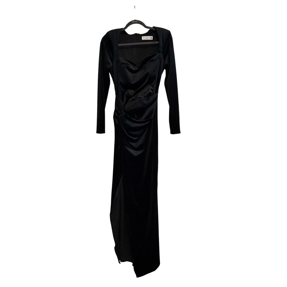 CLUB L LONDON Black Velvet Long Sleeve Corset Style Knot With Slit Size 6